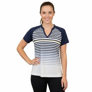 Slazenger Women's Blue & White V-neck Short Sleeve Athletic Polo Top